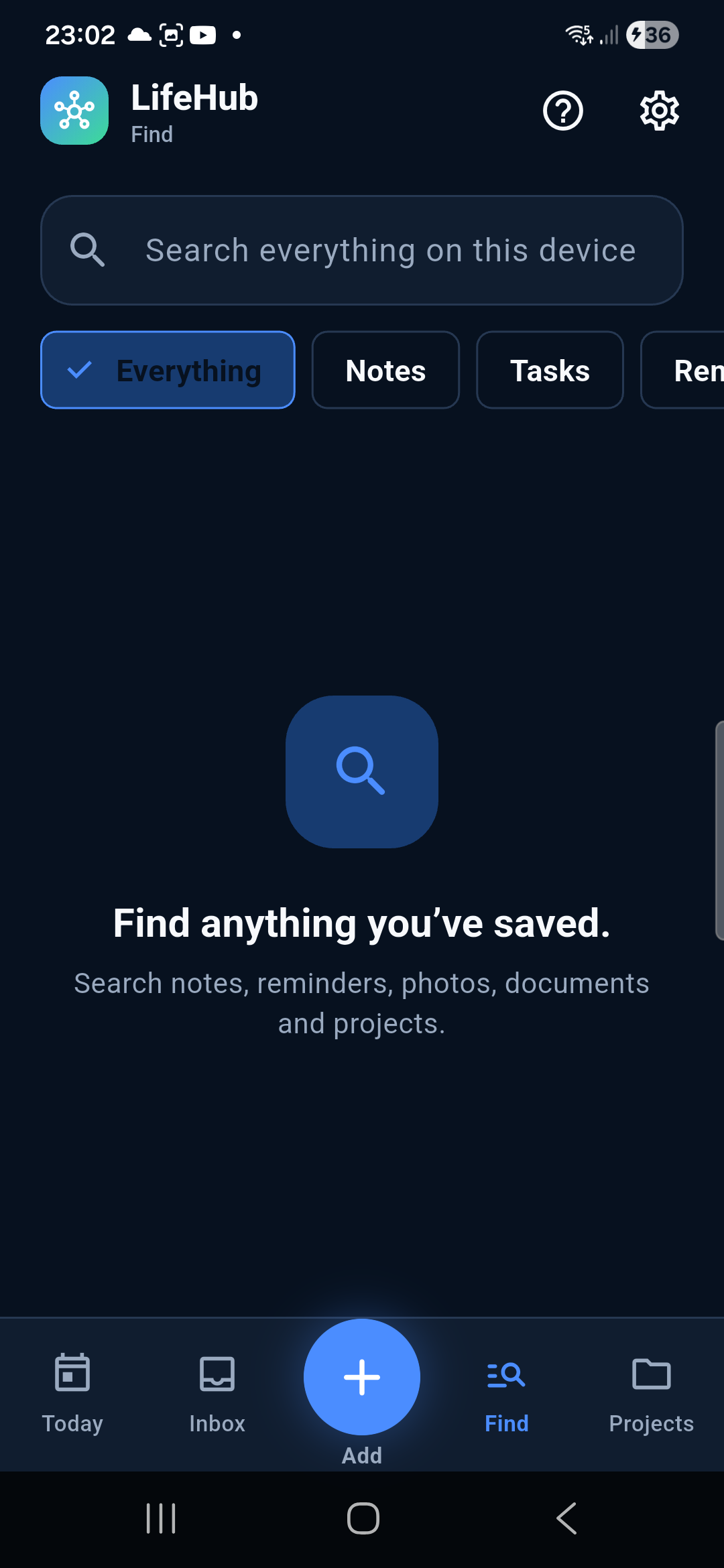 LifeHub search screen